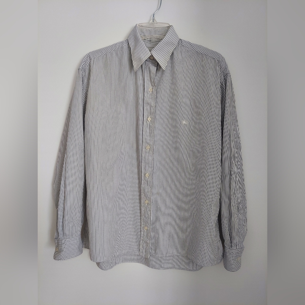 Vintage Burberry Womens Gray Striped Long Sleeve Dress Shirt Size 10